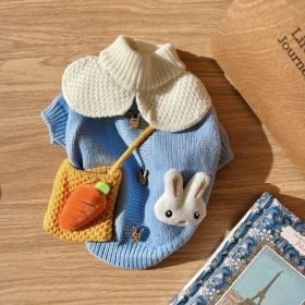 Puppy Sweater Autumn And Winter Cat Warm Pullover Pet Fashion Cartoon Clothes Puppy Cute Knitted Fabric (Option: Blue Rabbit Sweater-L)